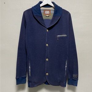 Diesel cardigan shawl collar Dark Blue Button-Up Jacket waffle jersey sz sm